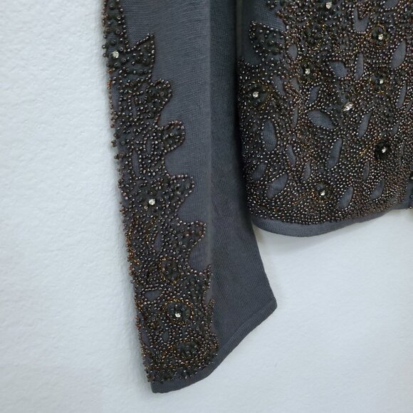 Roberta Scarpa Wool Silk Blend Lace Trim Beaded Knit Cardigan Sweater Size 12 - Picture 3 of 16